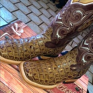 Brown crocodile boots
